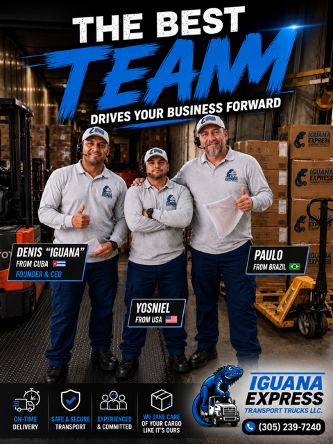 The Iguana Express team — Denis, Yosniel, and Paulo
